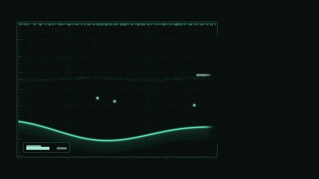 Animated thermocline layer on sonar display drawn as a minimal sonar display in green and mint on a dark background. Smooth 4K seamless loop with scrolling trace, measurement ticks and blank data pane