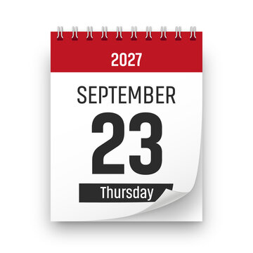 Date 23 September 2027 year realistic calendar day page design. September 23 transparent png