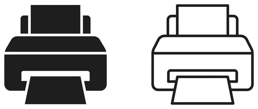 Office printer icon set with paper sheet vector illustration.