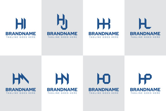 Letters HI HJ HK HL HM HN HO HP Logo Monogram Set