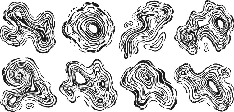 abstract black and white contour shapes hand drawn organic topographic line art set of fluid irregular patterns