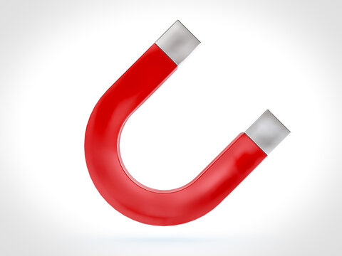 Red horseshoe magnet isolated on white background. 3D Rendering