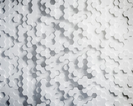 Abstract white hexagonal geometric surface with depth. 3D Rendering
