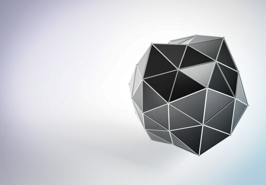 Abstract dark metallic polygonal sphere levitating. 3D Rendering