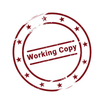 Working copy stamp with red ink and starburst design