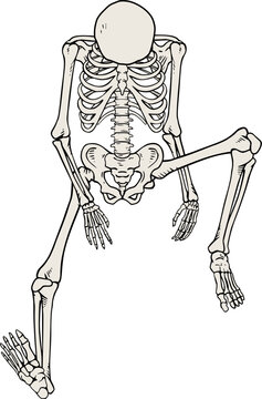 An abandoned skeleton sits alone on the floor, evoking loneliness, death, and eerie desolation draw