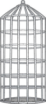 A person-sized medieval steel cage designed for torture, imprisonment, and brutal historical punishment