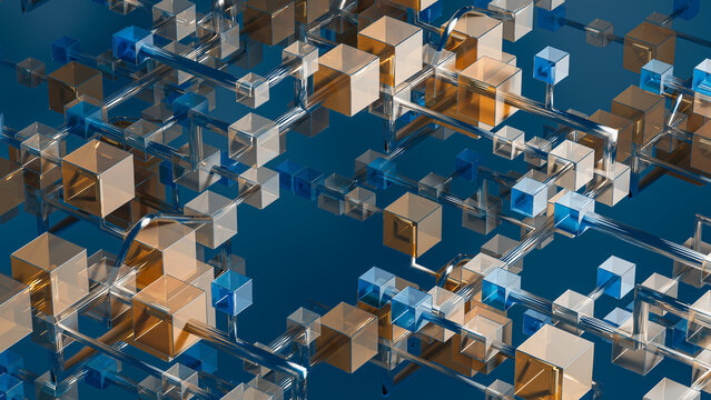 Abstract Glass Cube Network with Connected Data Nodes