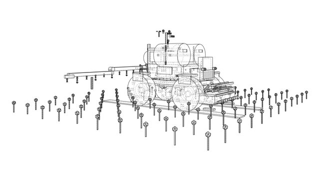 Wireframe agricultural field robot. Vector