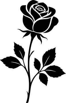Black silhouette of rose. Vector illustration of black silhouette of rose with rosebud and leaves on a white background. EPS version.