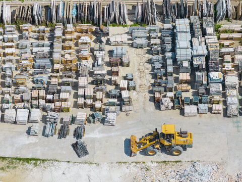 Aerial View of Stone Slab Yard with Wheel Loader