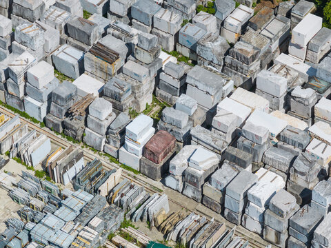 Aerial Stone Yard Marble Granite Slabs Blocks