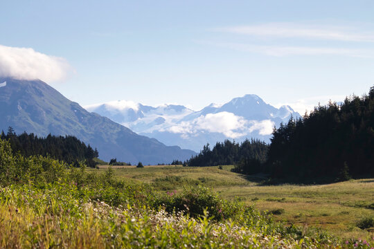 Mountains near Soldotna, Alaska on a sunny summer day.