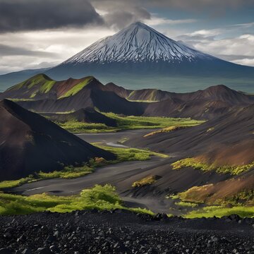Majestic snow covered volcano landscape in Kamchatka Russia wilderness