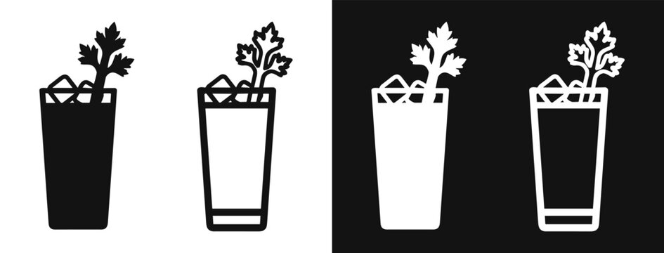 Bloody mary cocktail glass with celery and ice vector icons