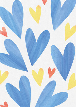 Blue, Yellow, and Orange Hearts