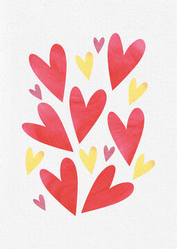 Scattered Red, Yellow, and Pink Hearts