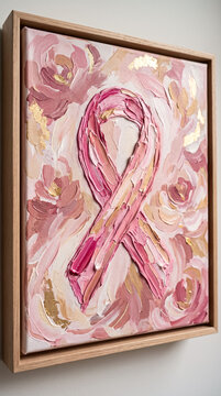 Pink ribbon painting with floral background