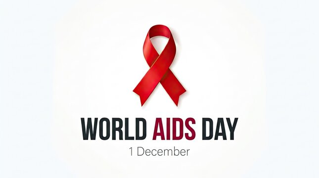 World aids day awareness ribbon with text on a clean white background for support