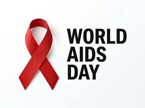 World aids day concept with a red ribbon and bold text on a white background
