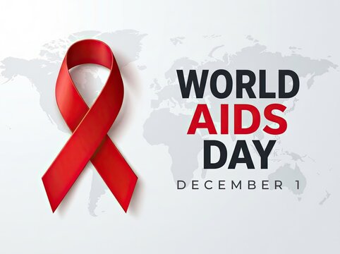 World aids day awareness ribbon with text on a clean white background