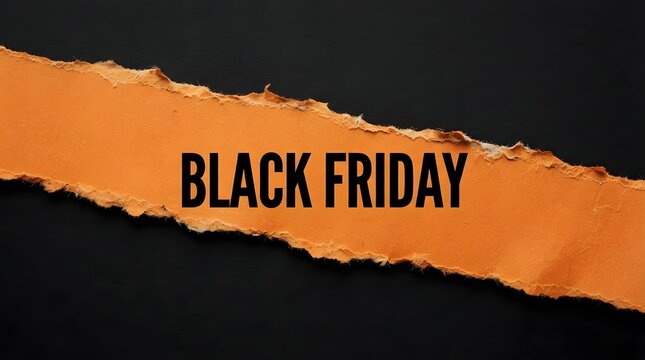 Black Friday sale banner with torn orange paper on a black background promotional advertising concept