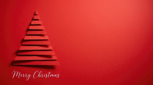 Textured red paper christmas tree decoration on a background with craft with copy space