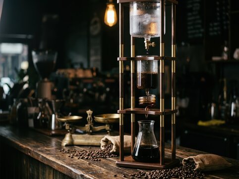 Cold Brew Coffee Dripping Into Glass Carafe
