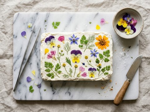 Edible Flowers Pressed Into Artisan Cheese