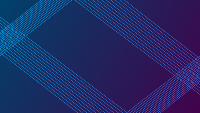Abstract futuristic geometric frame background with diagonal cyan striped lines on dark blue and purple gradient