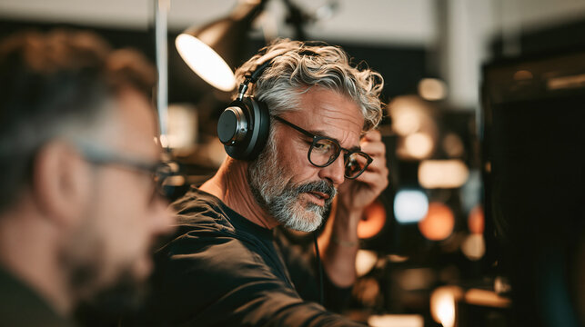 Adult customer putting on unbranded over-ear headphones