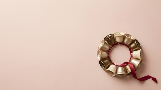 Festive christmas ribbon wreath on a soft pink background holiday season decorations