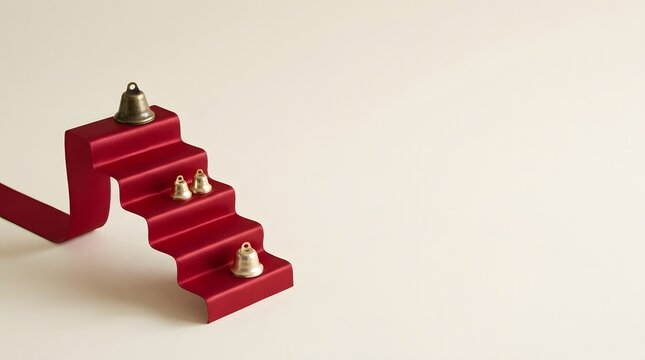 A festive red carpet stairway with miniature figures symbolizing holiday celebration and joy