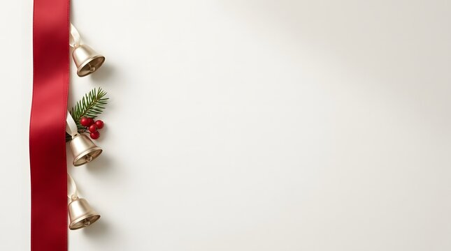 Festive christmas ribbon and holly border a bright and cheerful holiday season background