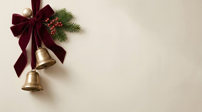 Elegant christmas ribbon and golden bells a festive holiday season background image