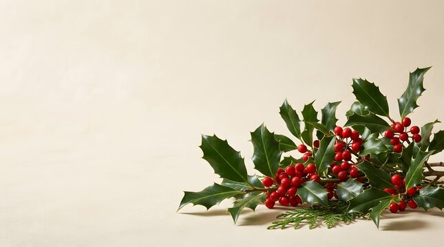 Festive christmas holly and berries arrangement a classic holiday season background image