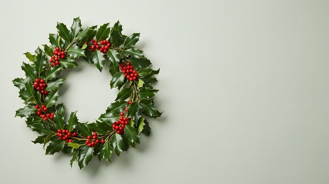A festive christmas wreath adorns a neutral wall creating a welcoming holiday atmosphere