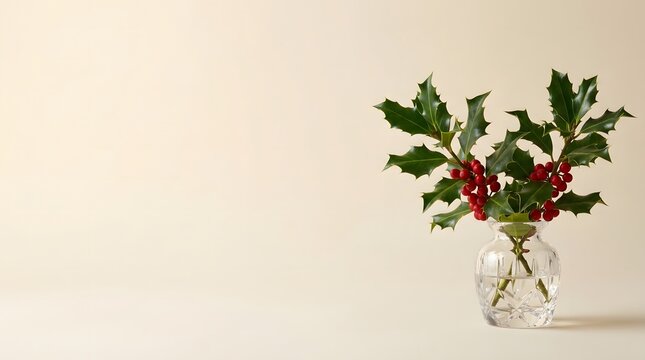 Festive holiday cheer a minimalist christmas arrangement with holly and berries for a cozy atmosphere