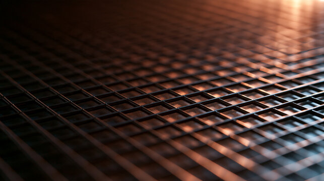 Metal Wire Grid Texture with Warm Light Reflection