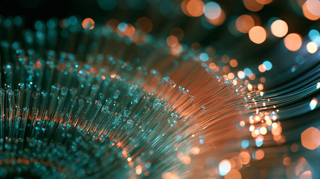 Fiber Optic Cables Glowing with Data Transmission Lights