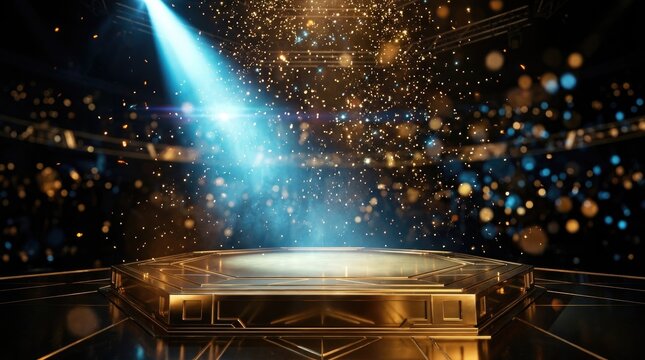 A radiant stage illuminated by a spotlight evoking the magic and wonder of a festive