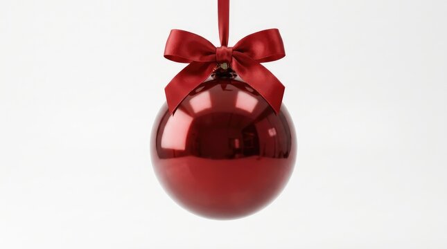 A vibrant shiny red christmas ornament with a beautiful bow perfect for holiday decorations and
