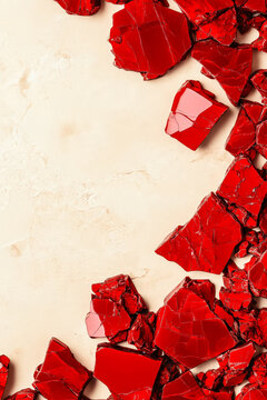 Bright red pieces on beige background