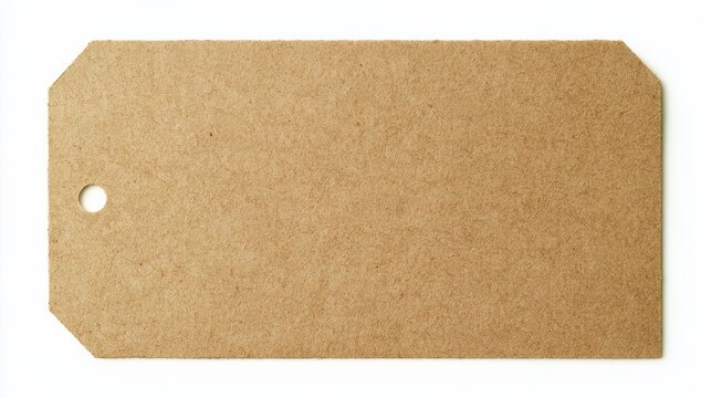Brown kraft paper label on plain white surface, viewed from above