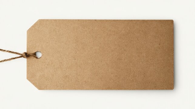 Brown kraft paper label on plain white surface, viewed from above