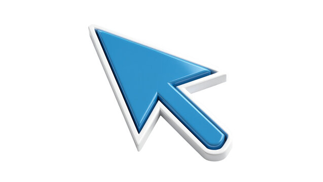 Glossy blue arrow cursor with white outline, isolated on transparent background
