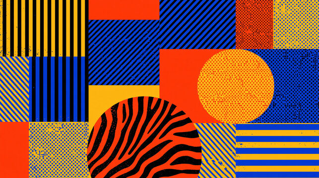 Abstract Geometric Background with Halftone and Animal Print Pattern