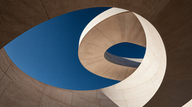 Low Angle View of Spiral Concrete Architecture Under Blue Sky