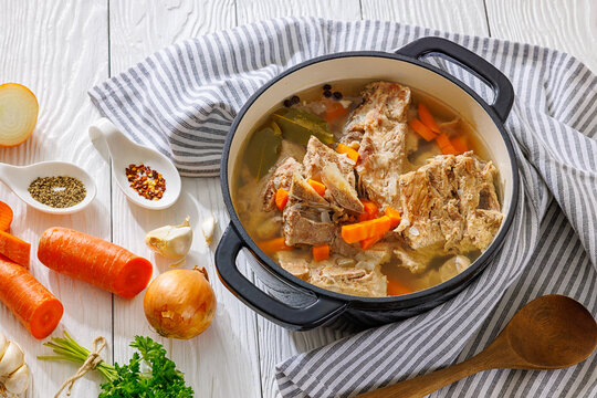Rich pork bone stock with fall apart tender meat