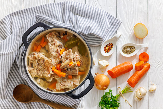 Rich pork bone stock with fall apart tender meat